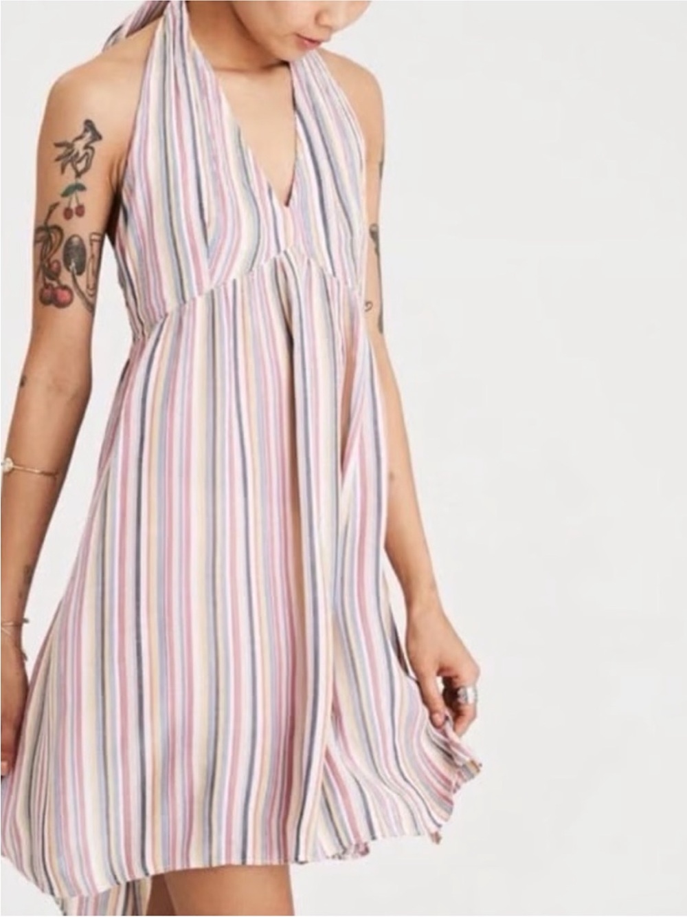 American Eagle Striped Halter Summer Dress in Pastel Pink and Blue